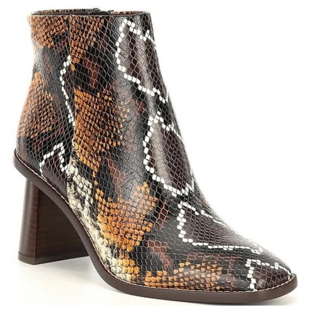 Gibson Latimer Brown, Tan & Black Snake-Print Leather Ankle Booties